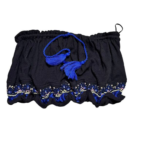 Free People No More Tiers Black and Blue Tube Top Elastic Size Small NWT - Picture 1 of 7